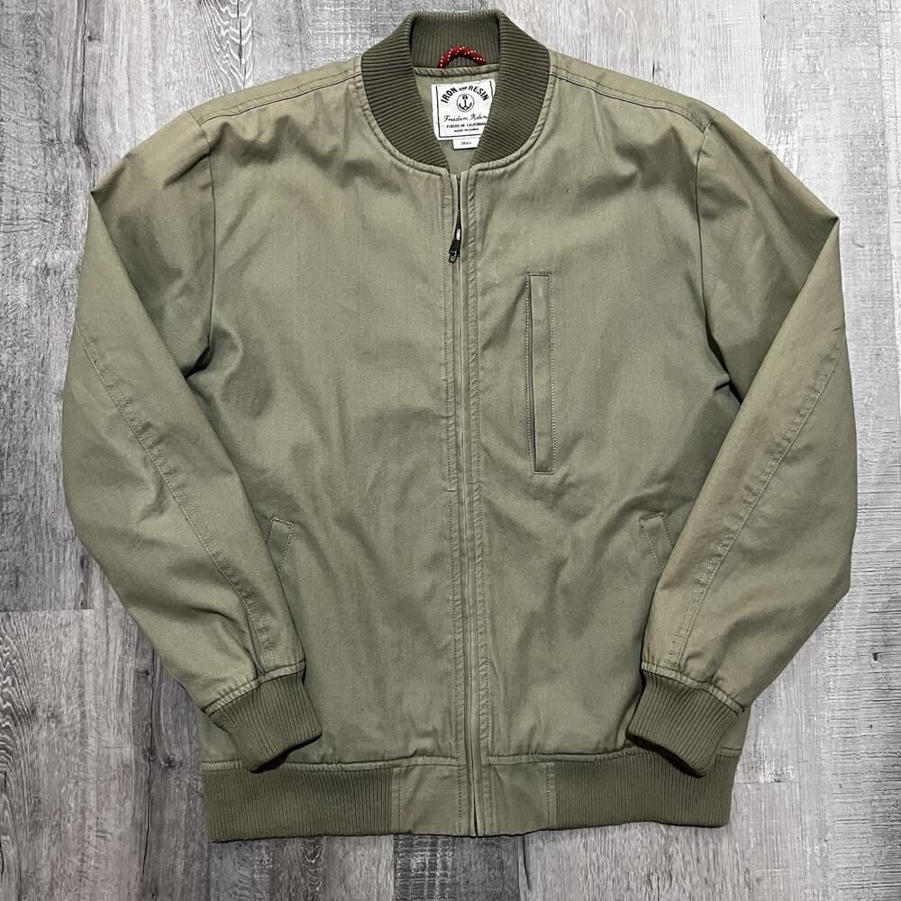 Iron And Resin Freedom Riders Military Green Full Zip Men's Bomber Jacket Sz S